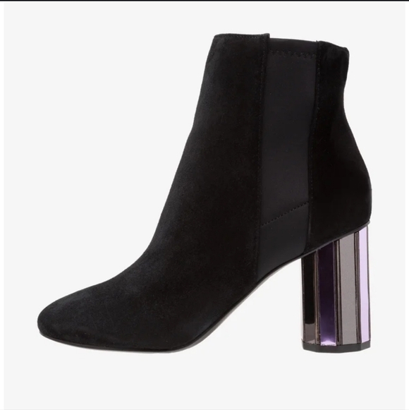 ALDO Black Suede Ankle Boots with Mirrored Block Heel - Picture 3 of 8